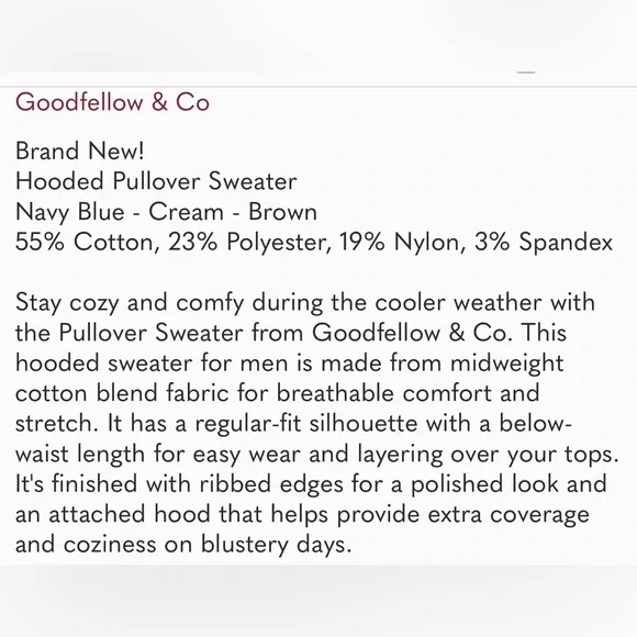 NEW Goodfellow Color-block Hoodie Sweater Blue, Cream & Tan Dapper Brown NWT - Picture 5 of 11